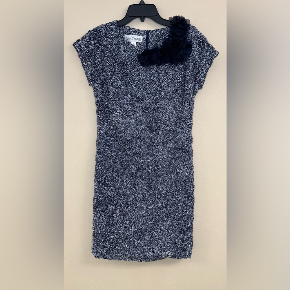 Sara Campbell Navy Blue & White Textured Dress